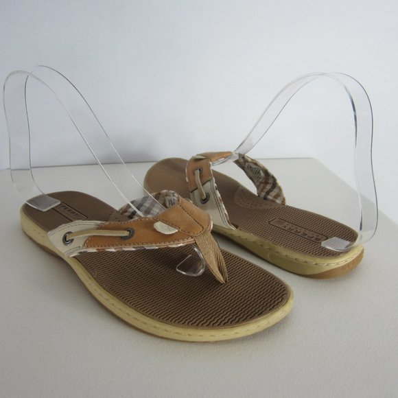 Sperry Top Sider 7.5 Ivory Beige Leather Flip Flop - Picture 5 of 11